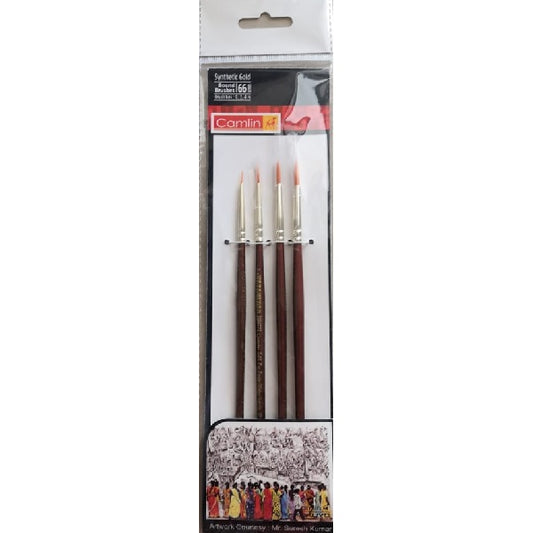 Camlin Round Brushes Series 66 Synthetic Gold (Set Of 4)