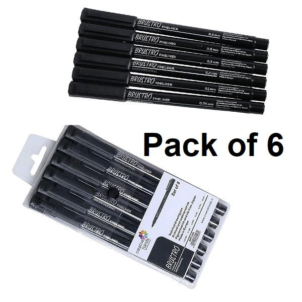 Brustro Professional Fineliner Pen - Pack of 6 (Black)