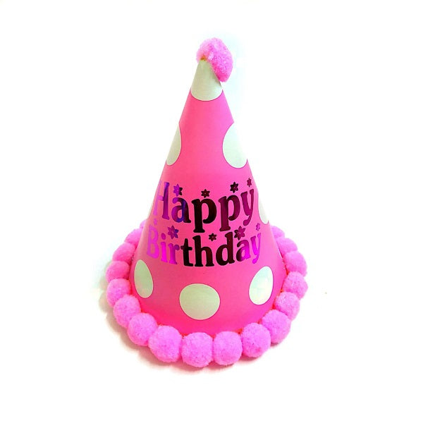 Birthday Cap - Pom Pom (Pink)